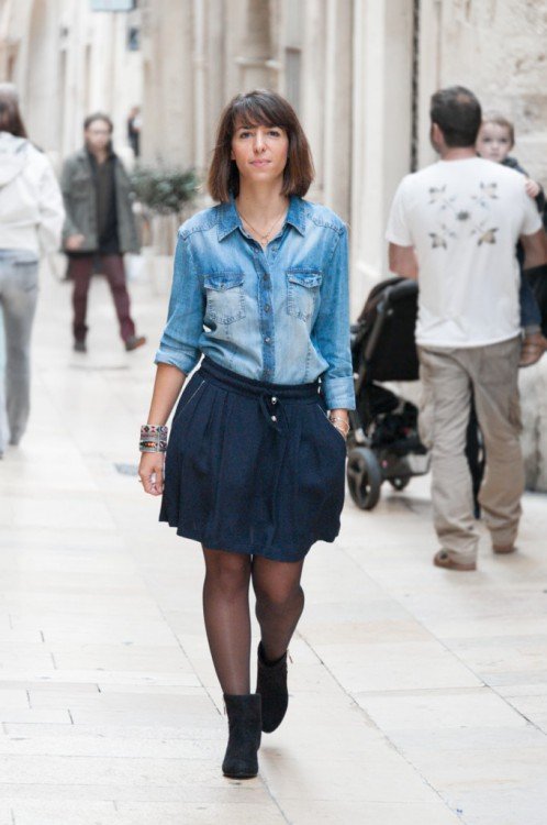 Chemise en jean LTB 65€ Jupe LPF 65€ Boots Schubar 85€